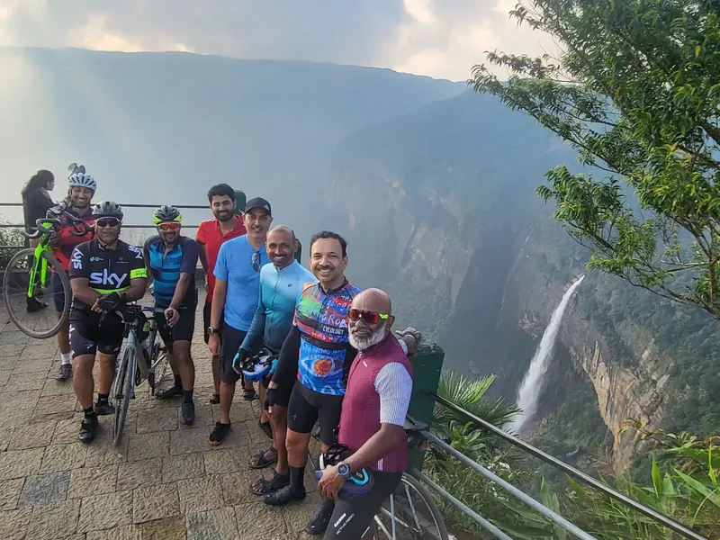 Posing after a ride to the stunning Naukhalikai Waterfalls, one of the tallest plunge waterfalls in India !
